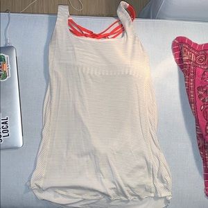 White & grey stripe LuluLemon tank w/built in bra
